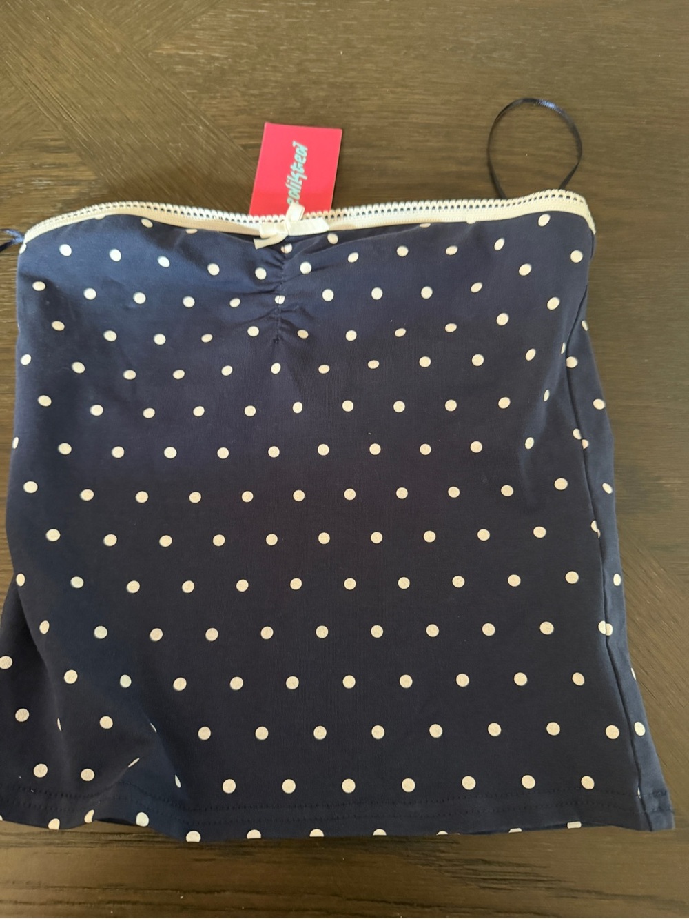 Edikted Navy and White Polka Dot Tube Top